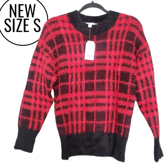 NEW Size Small plaid print sweater new with tags Christmas red black Soft New wi - Picture 1 of 14